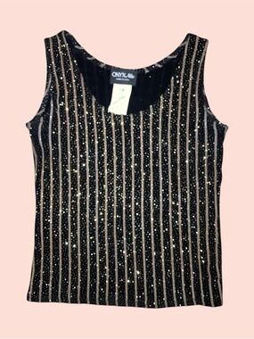 Black Tank Top with Gold Stripes